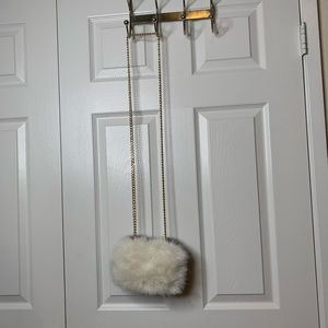 Fluffy white and gray handbag